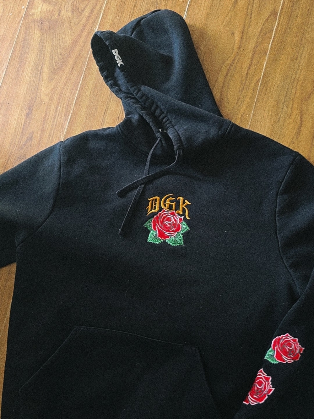 DGK Black Hoodie with Red Rose Embroidery